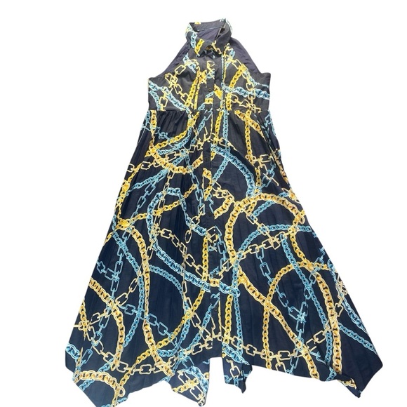 Maeve Anthropologie Chain Print Halter Midi Dress XS Keyhole Back Pleated - Picture 4 of 10